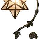 Star Glass Table Lamp, Vintage Style Table Lamp, 8x10x20 Inch – Bronze Metal Leaf Base Tiffany Lamp for Bedroom, Living Room, Study