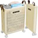 Keigperi Collapsible Laundry Baskets Laundry Basket With Wheels Foldable Laundry Basket Milk White Small Small 37.5L