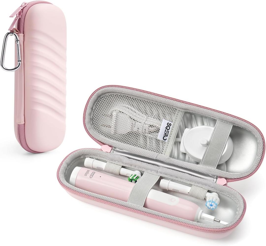 Electric Toothbrush Case for Oral-B Pro/iO/Philips Sonicare, Waterproof Traveling Toothbrush Storage Bag with Mesh Pocket Covers Protection (Pink)