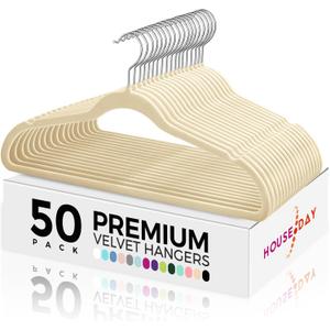 HOUSE DAY Premium Velvet Hangers 50 Pack, Non-Slip Flocked Felt Hangers, Sturdy Clothes Hangers with 360 Rotatable Hook, Heavy Duty Coat Hanger, Durable Slim Beige Hanger for Closet Space Saving