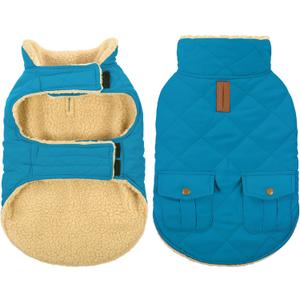 Queenmore Dog Winter Coat Warm Puffer Jacket Waterproof Plush Lining Thermal Cold Weather Vest for Small Medium Large Dogs, Windproof Easy On Pet Jacket Blue M