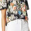 Star Vixen Women's Short Sleeve Peasant Top Dark Floral L
