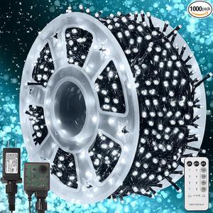 WATERGLIDE 1000 LED Christmas String Lights, 328 FT Green Wire LED Decorative Fairy Lights with Remote & 8 Modes, Waterproof for Outdoor Xmas Holiday Party Garden Wedding Home Decor, Cool White