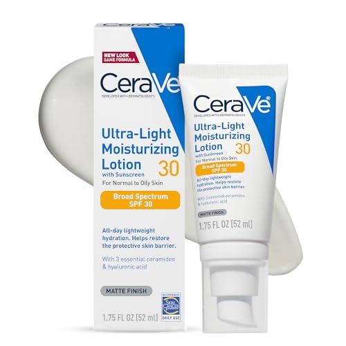 Amazon.com: CeraVe Ultra-Light Moisturizing Lotion With SPF 30, Daily Face Moisturizer with SPF, Formulated with Hyaluronic Acid & Ceramides, Broad Spectrum SPF, Oil Free, Matte Finish, 1.7 Ounce : Beauty & Personal Care