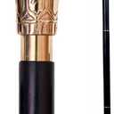 Replica of Bat Masterson Walking Cane Wooden Walking Stick Handmade Brass Knob Handle Walking Cane for Men and Women, Black and Gold 37.5 Inch