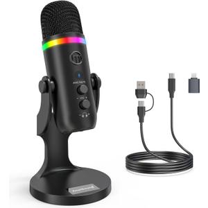 ZealSound USB Microphone, Noise Cancellation Condenser mic with Touch Mute, Gain, Echo, Monitoring, RGB Light for iPhone, iPad, Streaming, Podcast, Twitch, YouTube, Discord, PC, Computer, PS4, PS5, Mac, GamerWave K66