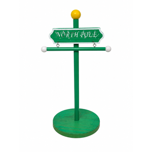 Green Wooden Tabletop Hanging Sign Stand - Mini Decorative Message Board with Round Base & Yellow Ball Finial, 10-12''