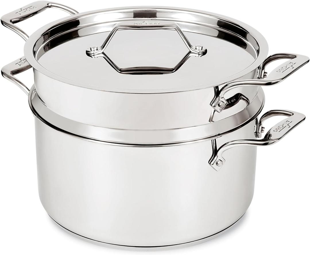 All-Clad Stockpot 8 qt Stainless Steel Multipot With Insert & Lid, Stainless Steel Pot, Induction, Oven Broiler Safe 600F Skillet, Professional Cookware, Silver, 8-quart, 2 Pc