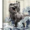 Mecowcm Funny Dinosaur Cat Wall Art Dinosaur Cat Bathroom Decor Pictures Canvas Print Vintage Ocean Waves Painting Artwork Deocration For Office Bathroom Bedroom Living Room 12"x16"