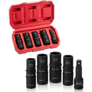 Bates- Lug Nut Impact Socket Set, 5 pcs, Lug Nut Socket Set 1/2 Drive, 21mm Lug Nut Socket, Lugnut Impact Socket Set, Lug Nut Sockets, 22mm Lug Nut Socket Set 1/2 Impact, Wheel Lug Nuts Socket
