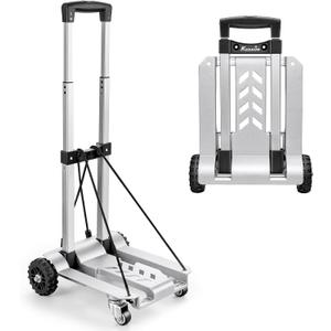 KEDSUM 270LBS Utility Luggage Cart with 4 Wheels, 100% Aluminum Hand Truck Dolly, Folding Hand Truck with Advanced Tank Wheels, Portable Dolly Cart for Luggage, Travel, Shopping, Office Use