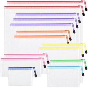 14pcs Mesh Zipper Pouch Bags, 8 Sizes Plastic Zippered Storage Bags for Organizing, Clear Pouches with Zipper, Waterproof Mesh Pouch for Office School Supplies, Home Organize, Travel Storage