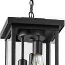 LOUSACE 16'' Large Outdoor Pendant Light Fixtures 3 Lights Black Outdoor Chandelier Ceiling Hanging Exterior Porch Light Fixtures, Exterior Hanging Lantern Outside Light for Porch Entryway Balcony