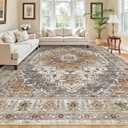 Madane Washable Rug 8x10 Area Rugs for Living Room, Ultra-Thin Non-Slip Backing Rug, Stain Resistant Vintage Large Area Rug for Bedroom (Turmeric/Grey, 8'x10')