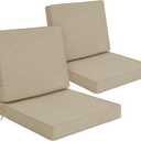 Outdoor Chair Cushions Set of 2, Water-Resistant & Fade-Resistant, Patio Furniture Deep Seat Cushions Replacement with Back, Non-Slip Bottom, Removable Cover, 24 x 24 Inch, Natural, 24" x 24"