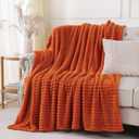 Orange Throw Blanket for Couch Sofa 50x60 inches Striped Fleece Blankets Room Home Decor Lightweight Plush Soft Cozy Gifts for Women Mom Girls