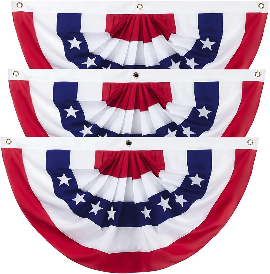 2 x 4 Ft American Pleated Fan Flag, USA Patriotic Half Fan Bunting Flag, Decoration Flags (red-3pcs) 2 x 4 Ft American Pleated Fan Flag, USA Patriotic Half Fan Bunting Flag, Decoration Flags (red-3pcs)