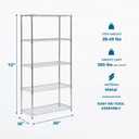 Honey-Can-Do 5-Tier Heavy Duty Adjustable Shelving Unit, 350-lb Per Shelf Metal Storage Rack, Chrome Wire Shelf for Garage Kitchen Basement Pantry, 36 x 16 x 72 in