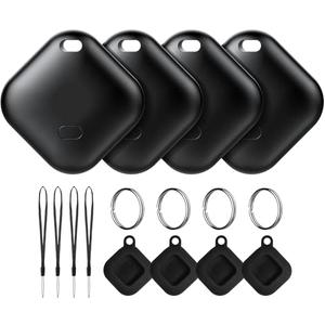 Air Tracker Tag for Android, Tags-4 Pack Luggage Tracker with 4 Case, Works via Google Find Hub App, Bluetooth Tracker Item Finder for Key, Backpack, Travel and Commute, 4 Pack, Black (NOT for iOS)