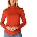 Cable & Gauge Women's Long Sleeve Ruched Turtleneck - Soft Layering Top, Stylish Collared Design, Warm & Versatile Winter Essential - Burntochre - XS