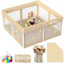 Foldable Playpen for Babies and ToddlersQuick Setup 50x50in playpen with Mat - Collapsible Play Pen for Babies with Storage Bag for Indoor & Outdoor - Baby Fence Play Area with 30 Ocean Ball, Khaki