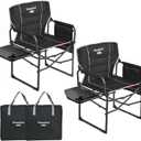 SUNNYFEEL Camping Directors Chair, Heavy Duty,Oversized Portable Folding Chair with Side Table, Pocket for Beach, Fishing,Trip,Picnic,Lawn,Concert Outdoor Foldable Camp Chairs (Padded Black-2set)