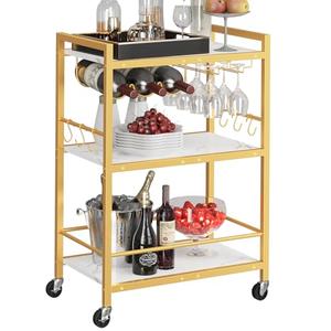 TUTOTAK Bar Cart - Serving Cart for Home - Microwave Cart, Drink Cart, Mobile Kitchen Shelf with Wine Rack and Glass Holder, Rolling Beverage Cart 13"D x 23.7"W x 32.7"H