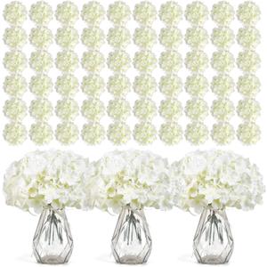 Auihiay 304 PCS Hydrangea Artificial Flowers, Silk Artificial Flowers Heads with Stems, Lifelike Faux White Flowers for DIY Wedding Party, Arch and Background, Home, Garden, Baby Shower Decor