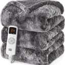 EHEYCIGA Electric Heated Blanket Full Size Faux Fur, 10 Hours Auto Shut Off 9 Heating Levels Heating Blanket, Soft Warm Heated Blanket Fast Heating Grey, Faux Fur & Sherpa