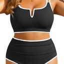 Yonique Women Plus Size High Waisted Bikini - Ribbed Two Piece Swimsuit Tummy Control Bathing Suit V-Wired 2026 Swimwear (Black, XXXL)