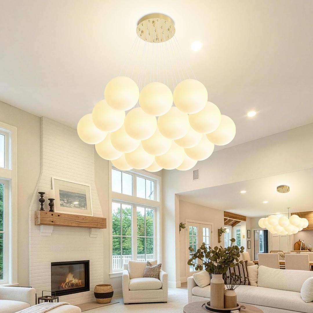 Gold Modern Bubble Chandelier Lighting 19-Light White Glass Globe Chandeliers Glass Globe Pendant Light for Dining Room Foyer Bedroom Entryway