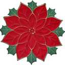 Round Christmas Placemat Set - Cream & Gold Floral/Red & Green Festive Coaster - Embroidered Linen Gift Poinsettia Flower Place Mat Decorative Placemats Heat Resistant Pad, Set of 2 (15.8")