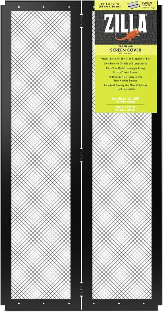 Zilla Pet Reptile Terrarium Fresh Air Screen Cover with Center Hinge 24" x 12"