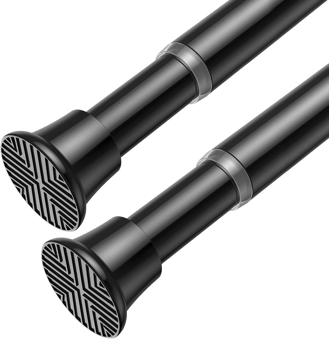 AIZESI 2Pack Tension Curtain Rod 23-46 Inch No Drilling Adjustable Black Tension Rod Extendable Spring Loaded Curtain Rods for Window Doorway Kitchen Closet Bathroom