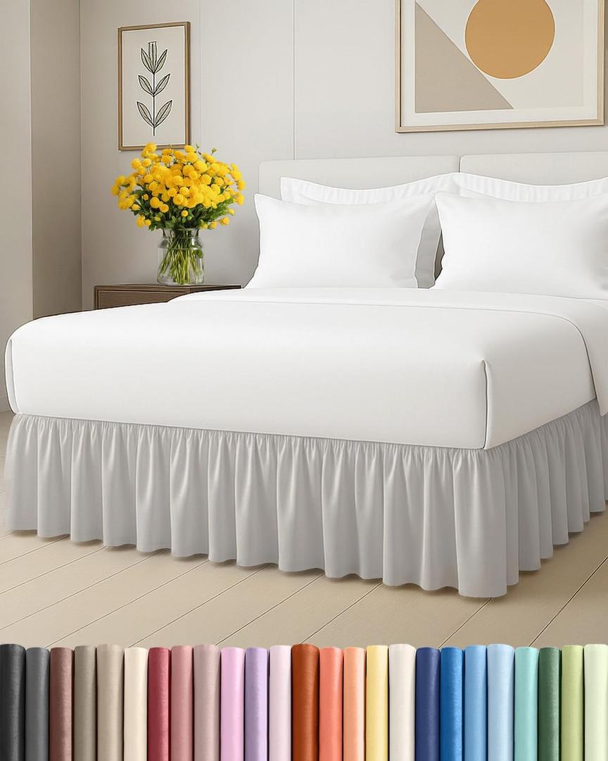 Bedskirt Queen Size Ruffle - 18 inch Drop Dust Ruffle Bed Skirt with Platform - Ultra-Soft Premium Hotel Quality - Wrinkle Free, Fade & Shrink Resistant - for Women, Men, Kids & Teens - French Grey
