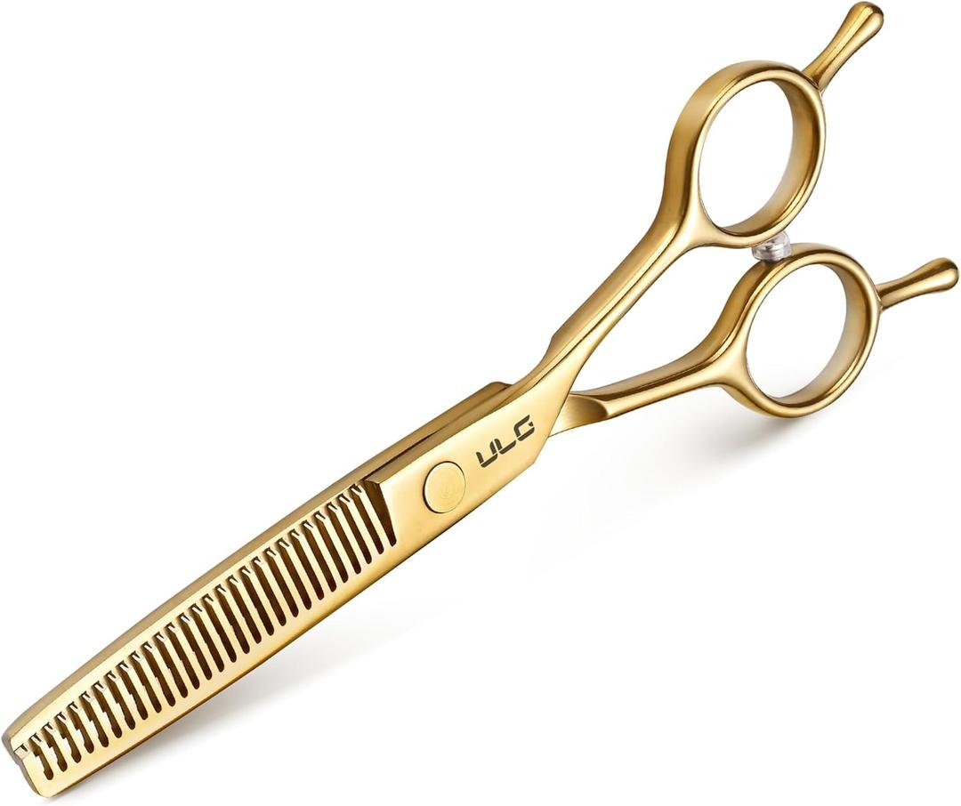 ULG Professional Texturizing & Thinning Shears - 6.5 Hair Cutting Scissors, Ultra Sharp Japanese Stainless Steel, Ambidextrous Ergonomic Handle for Barbers, Stylists, Salon & Home Use, Gold