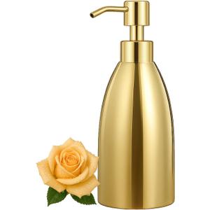 304 Stainless Steel Soap Dispenser 16oz Rust-Proof Liquid Soap Pump Bottle for Kitchen or Bathroom Countertop Hand Dish Lotion Leak-Proof (Polished Gold)