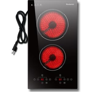 2 Burner Electric Cooktop, 110v Electric Stove with Plug, 12 Inch Countertop & Built-In Portable Electric Stove, 9 Levels of Power, 2000W, Touch Control, Safety Lock, Timer, Pause Function, Karienvir