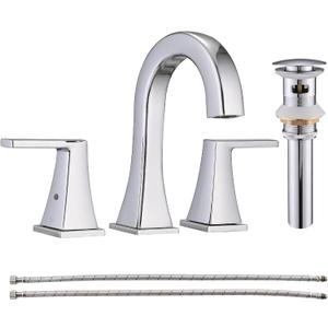 Widespread Bathroom Faucet - 3 Hole, 2 Handle with Pop-up Drain and Water Supply Lines, Stainless Steel for Vanity and Farmhouse Sinks, Chrome