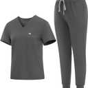 Medical Scrubs Set for Women - Classic V-Neck Top & Jogger Pants with Stretch Nursing Uniform Scrub Suit (X-Large, Dark Grey)