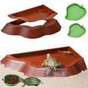 Tortoise Water Bowl with Ramp, 3PCS Leaf Reptile Food Water Bowl Turtle Pool Reptile Water Dish Tortoise Bathing Pool Turtle Soaking Dish Aquarium Habitat Accessories Small