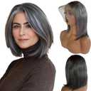 Belaved Grey Salt & Peppers 13x6 Bob Lace Front Wigs Human Hair No Shedding Short HD Straight Lace Frontal Real Human Hair 180% Density Pre Plucked Bleached Knots Glueless 12 Inch