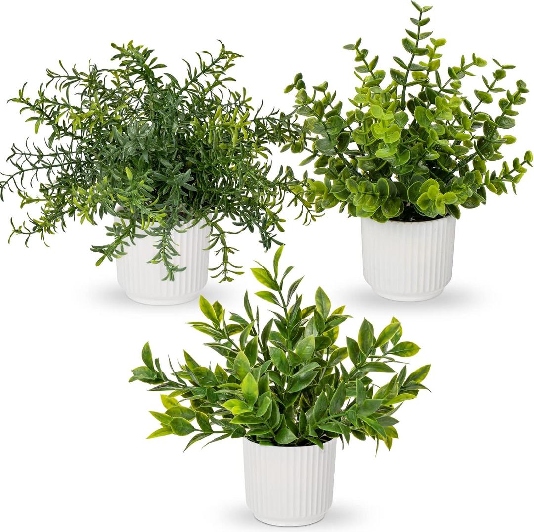 Hollyone 3 Pack Artificial Potted Plants Eucalyptus Rosemary ZZ Plant Zamioculcas Zamiifolia Fake Plant in Pot Small Faux Plant Greenery Aesthetic Indoor Home Decor Bathroom Bedroom Table Shelf Office