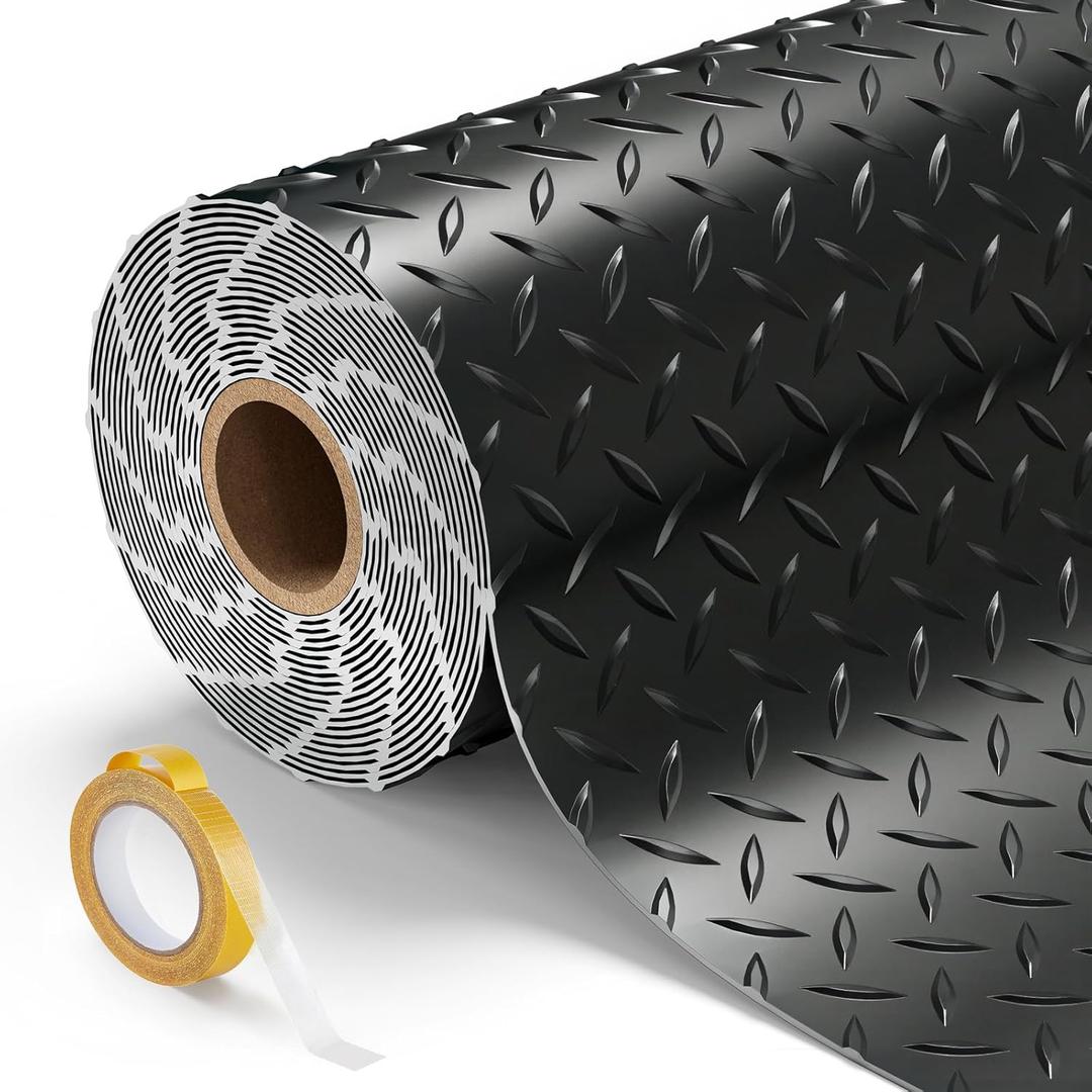 8.2x20 FT Garage Floor Mat, 2.8mm Thickened Garage Flooring Heavy Duty Rubber Garage Floor Mats for Under Car, Diamond Plate Garage Mat for Garage, Workshop, Enclosed Trailer (Black)