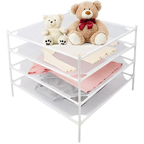Shrivee Sweater Drying Rack Flat, Metal Tube Mesh Clothes Drying Rack for Laundry with Rubber Feet, Stackable Laundry Clothing Dryer Rack for Art, Clothes, Indoor & Outdoor, White, 4-Layer