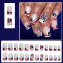 Independence Day Press on Nails Short - Square Fake Nails with American Flag Design - Glitter, 4th of July False Nails for Women 24 Pcs