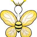 Funcredible Bee Headband and Bee Wings - Bumble Bee Antenna Headband - Bumble Bee Halloween Costume for Women - Bumblebee Costume Accessories for Kids and Adults