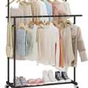 Calmootey Double Rod Clothing Garment Rack,Rolling Hanging Clothes Rack,Portable Clothes Organizer for Bedroom,Living Room,Clothing Store, Black