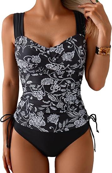 B2prity Tankini Swimsuits for Women Tummy Control Two Piece Bathing Suit High Waisted Wrap Swim Suit with Bottom Swimwear, Large
