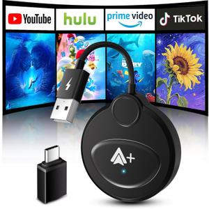 Android Auto Wireless Adapter Built-in YouTube TikTok Hulu and More,Watch Video Without WiFi or Bluetooth, SmartBox Support Download Your Favorite APP, Fit for OEM Wired Android Auto Cars